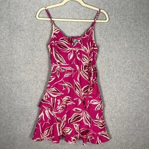 Band of the Free Dress Womens Small Pink Floral Ruffle Tiered Wrap Coastal Tie‎